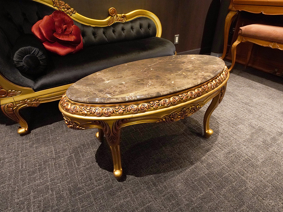 ロココ センターテーブル エレガントローズの彫刻 ガラストップ W100