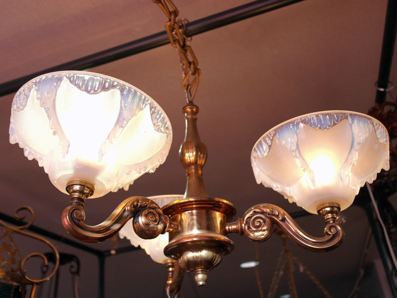 TOSHIBA アンティーク シャンデリア ガラスシェード/2灯×3セット 1灯×3