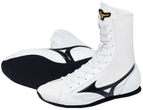 Mizuno Mid-Cut Boxing Shoes - White · Black – WJapan Boxing