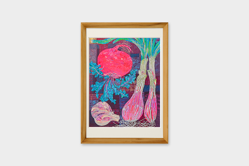 絵画 flk040106 Yuko Kurihara 「根と菜」 A4 アートポスター CW