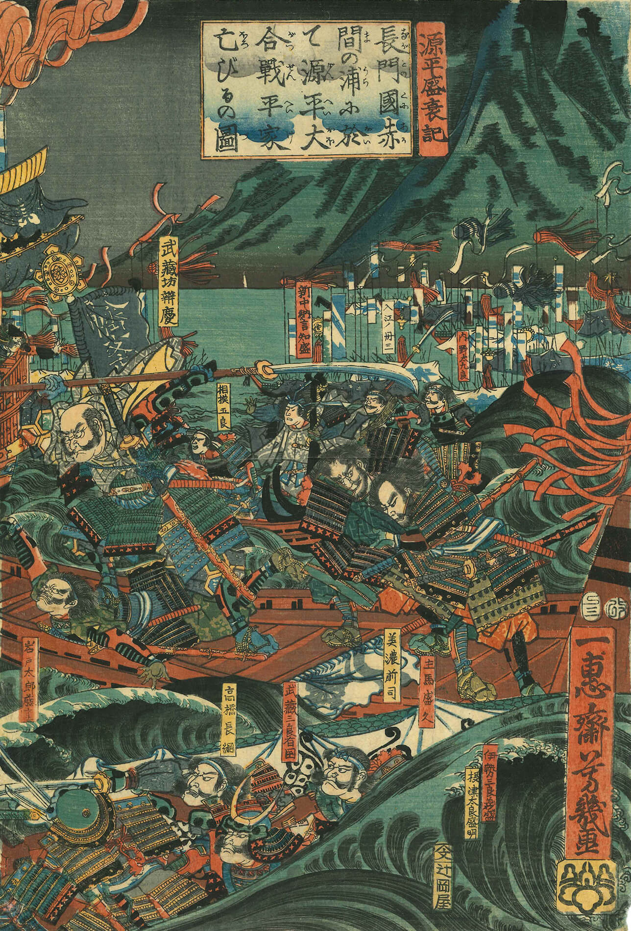 落合芳幾 作 「源平盛衰記 長門国赤間の浦に於て源平大合戦平家亡びる