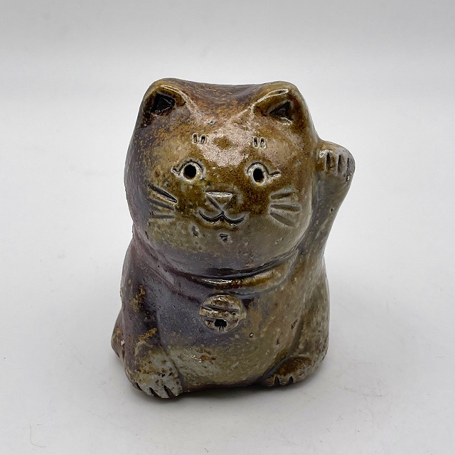 稀少 備前焼 招き猫図 皿 銘有 昭和レトロ 稀少 備前焼 招き猫図 皿 銘