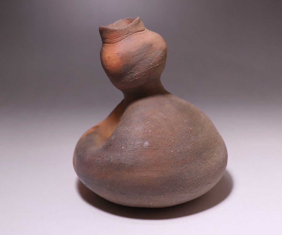 富山県 小杉焼 柿釉 酒器 鴨徳利 M R5357