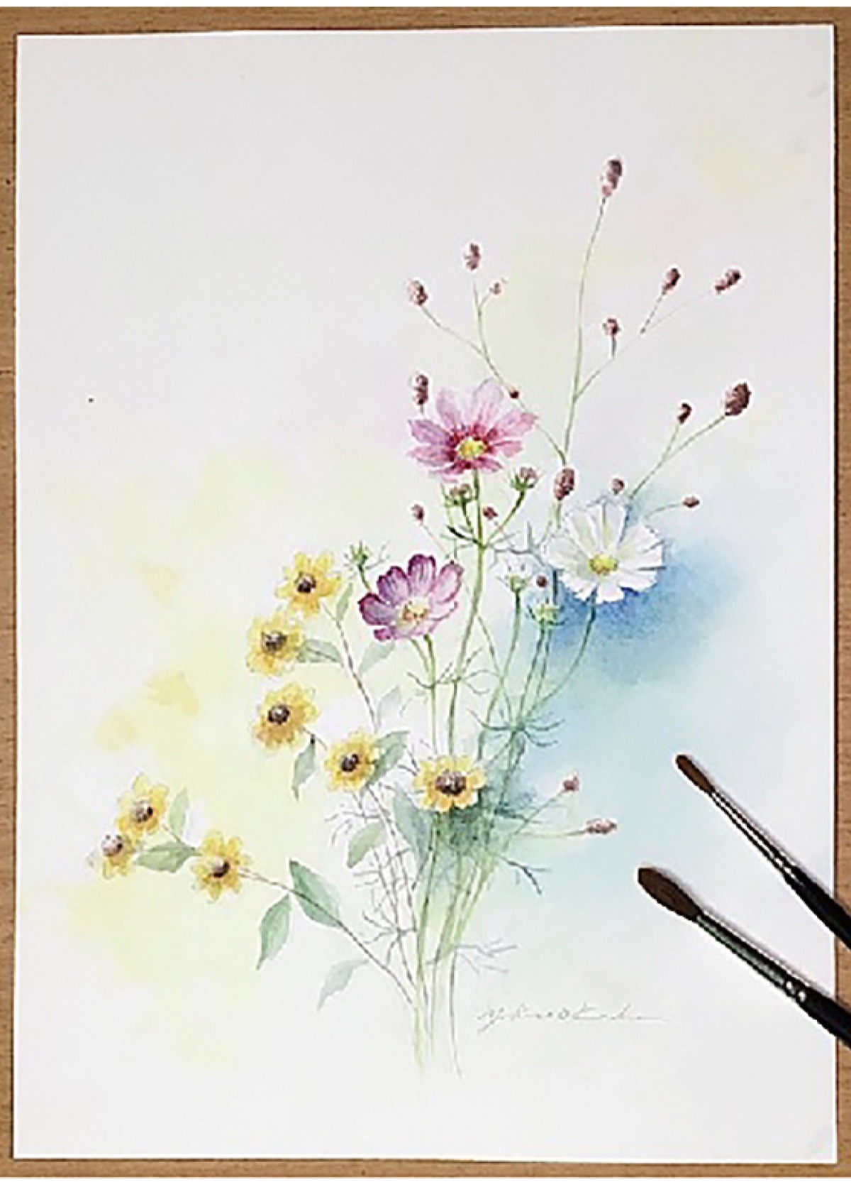 水彩、花の絵。