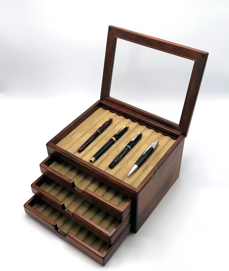 木製 万年筆ボックス ガラス天板付き[最終値下げ] 木製 万年筆ボックス