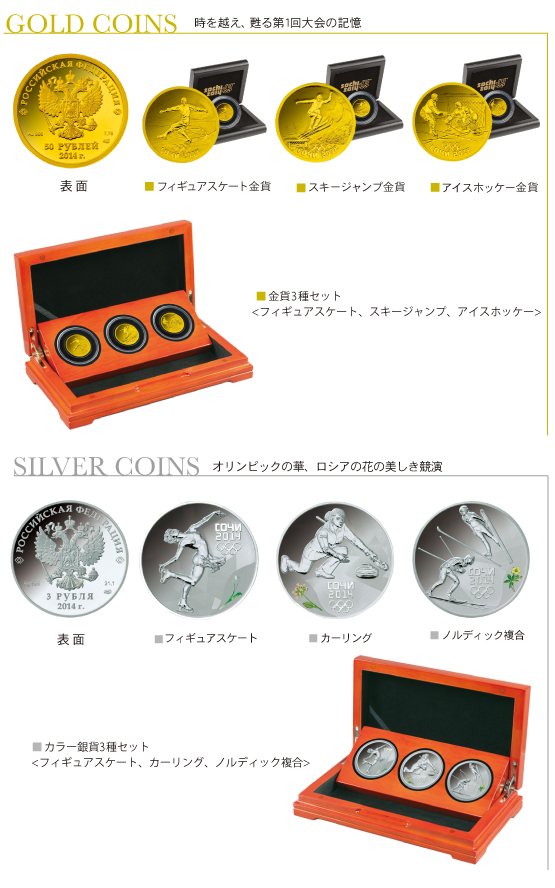 2014年冬オリンピックロシアソチプルーフ金貨3種セット