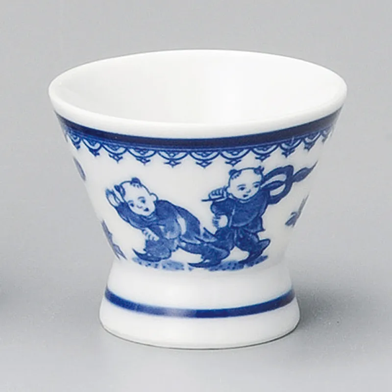 煎茶道具 清 古染付『唐子遊戯図』煎茶碗五客セット 端反口縁/☆時代物