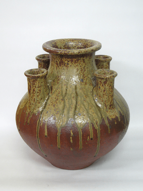 s033 沢田重治 常滑焼 耳付 壷 共箱 澤田重治 花器 壺 澤田重治