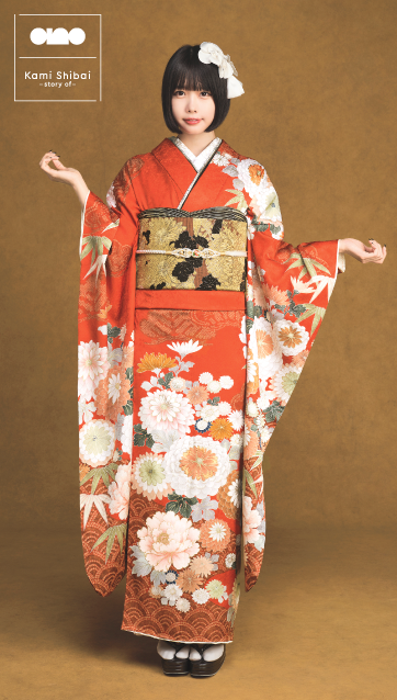 あのちゃん着用の振袖-オレンジ|成人記念の新作振袖ご紹介 ANO-009