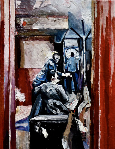 トランプで遊ぶ人たちII 油絵 ※肉筆