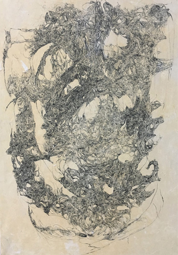 元永定正 半立体作品「だんぼうるのなかはおれんじみっつ」1987 元永定