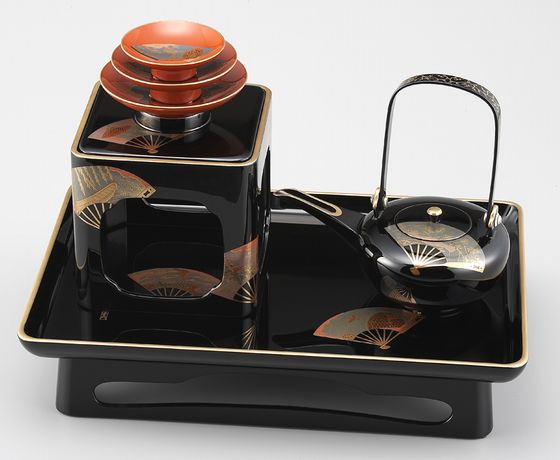 輪島塗 高級 漆器 扇面 ○屠蘇器 セット ○源氏香蒔絵 雪斉型お盆