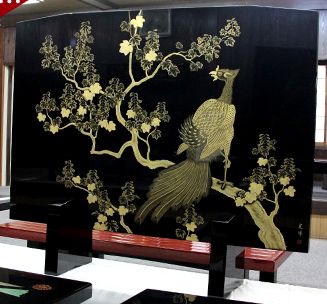 CM244】時代木製漆器 桐鳳凰・菊 金蒔絵 朱塗 引盃 五客 木製 【