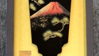 美品、輪島漆器・輪島塗本舗・【二羽の鶴】名工正望刻、輪島塗金箔