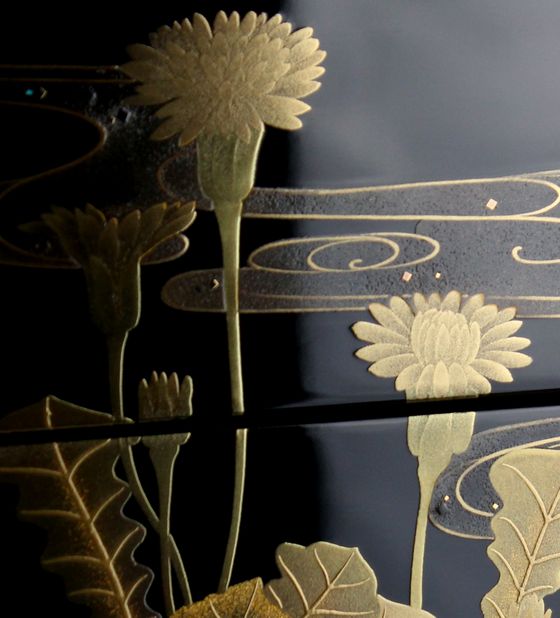 AO34 輪島塗 巻卓 蒔絵 草花蒔絵 花台 香炉台 飾台 木箱入 AO34 輪島塗