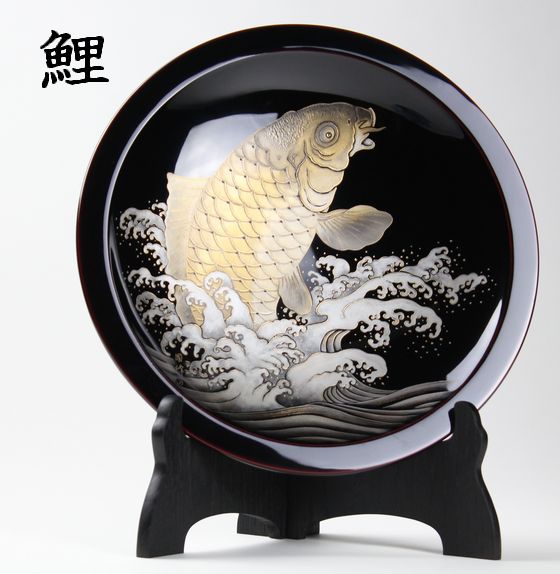 輪島塗沈金 小西啓介 双鯉の図 漆芸額
