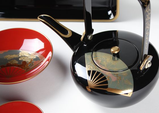 輪島塗高級漆器扇面 ○屠蘇器セット ○源氏香蒔絵雪斉型お盆