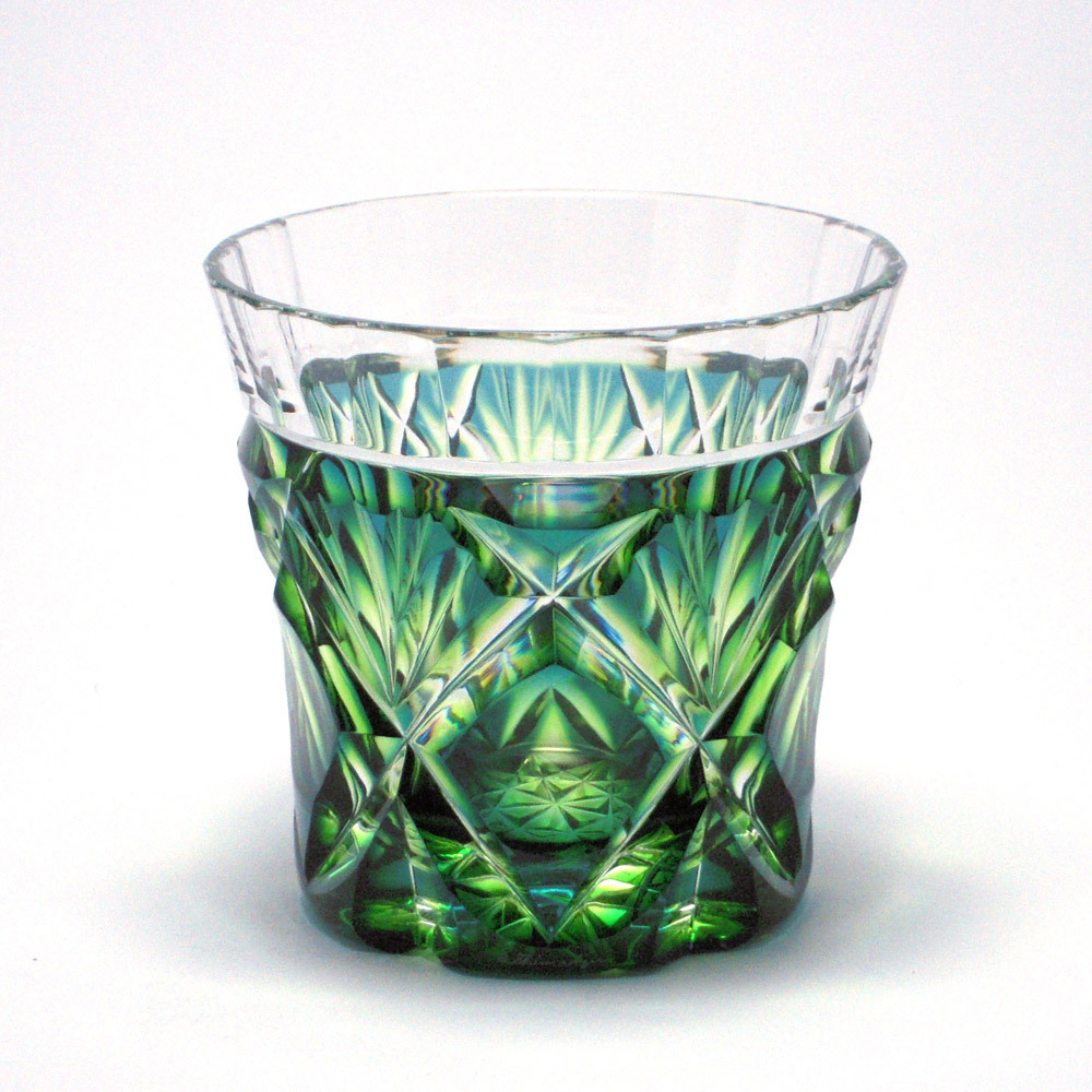 島津磯斉彬 薩摩切子色被せガラス酒杯 共箱 東Y7-1010☆1F