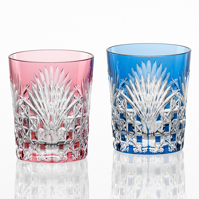 江戸切子 ペアロックグラス（笹ッ葉に四角籠目 紋） | 商品詳細