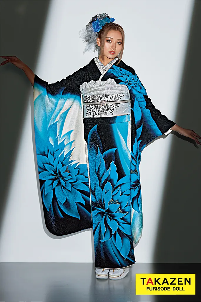 成人式 振袖フルセット 1138 渋み青色 正絹 振袖 格安！ 振袖 レンタル