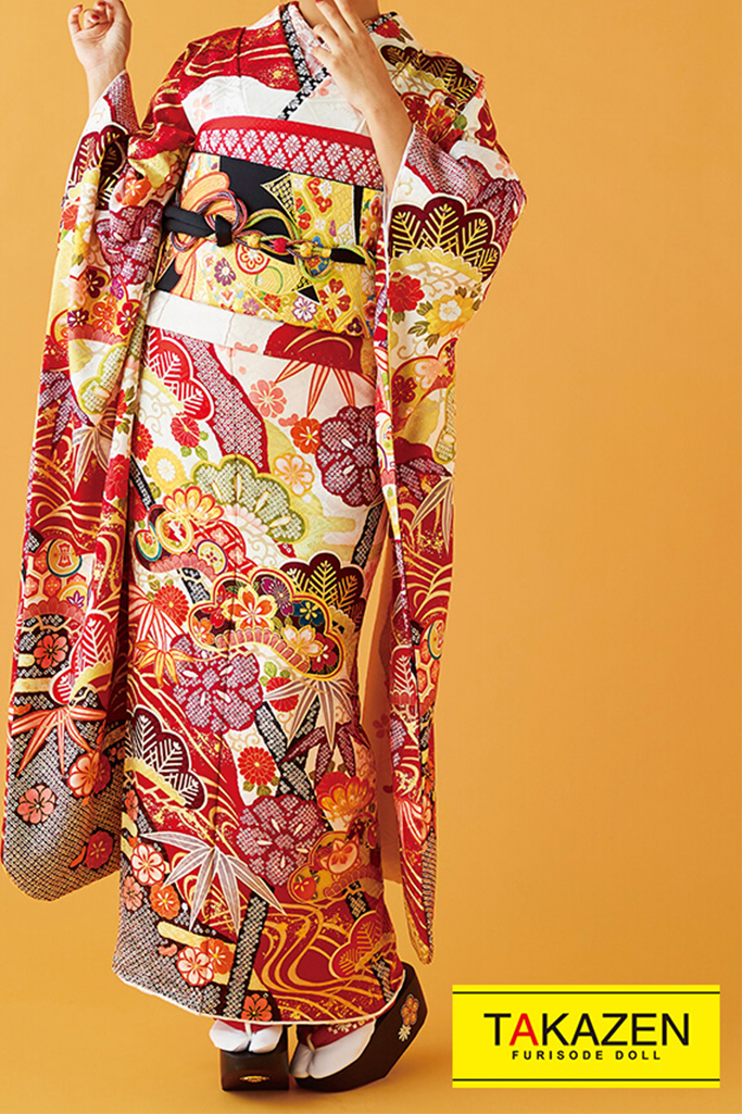 正統派古典 白/赤 松柄/大柄 綺麗 絞り風古典振袖 可愛い 高身長さんに