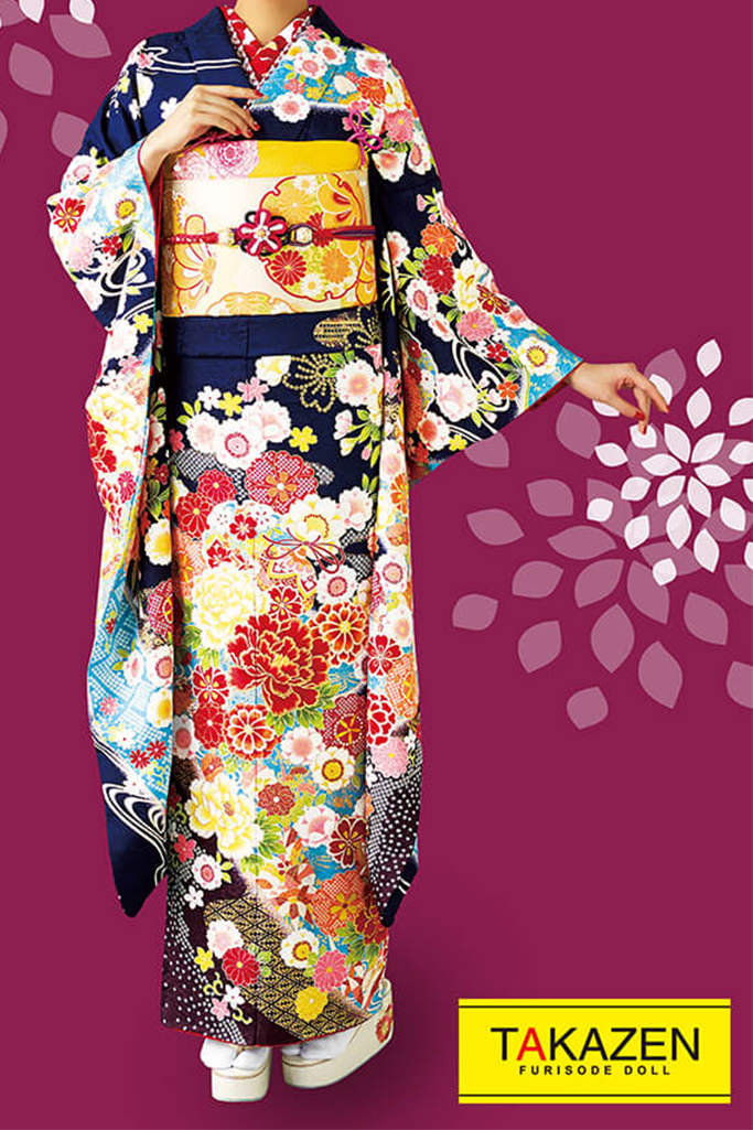 正統派古典 紺/赤/ネイビー 牡丹柄 大人っぽい 上品 古風古典振袖 豪華
