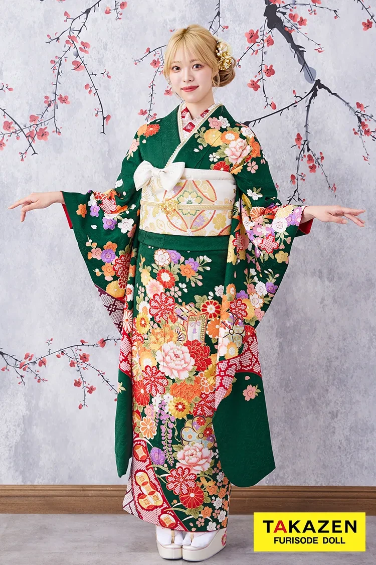 激安お得！正統派古典 緑色/赤/グリーン 辻が花/御所車 王道 お