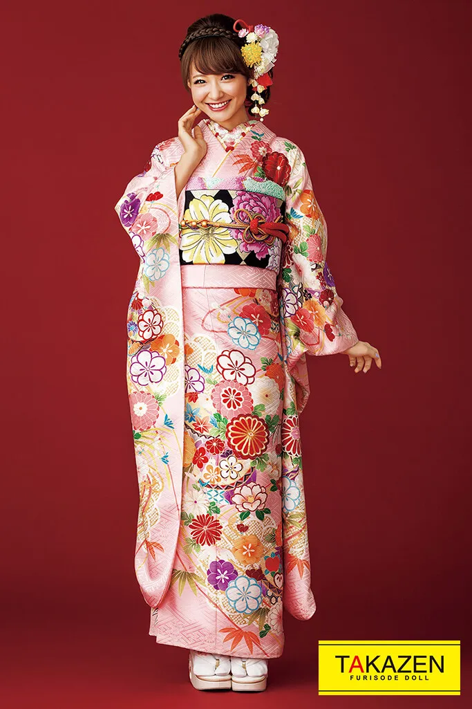 格安正統派古典 サーモンピンク 毬柄 かわいい振袖 激安 お得 はんなり