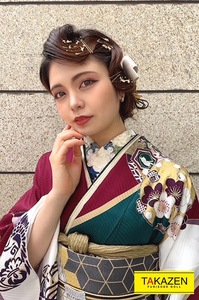 ヴィンテージスタイル エンジ/白/グリーン(緑色) 古典柄/牡丹柄 人と被