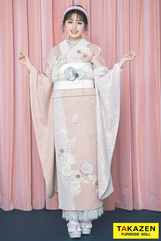 ヘップバーンミニョン ピンクベージュ 立体花 フレンチガーリー