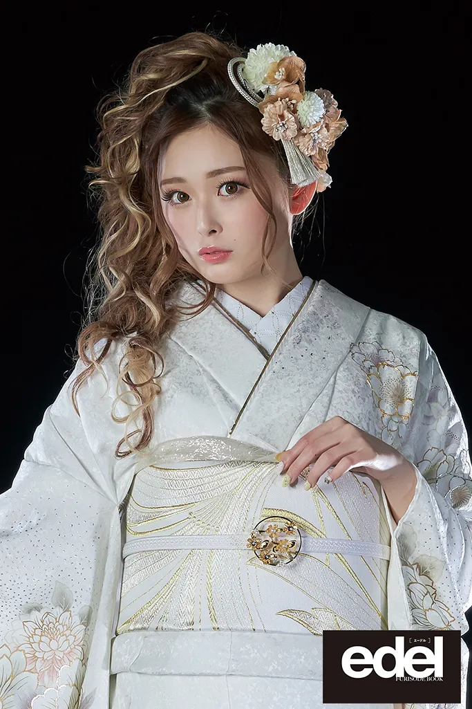 クール系 白/グレー ボタン柄/藤の花 キラキララメ付き ゆうちゃみ