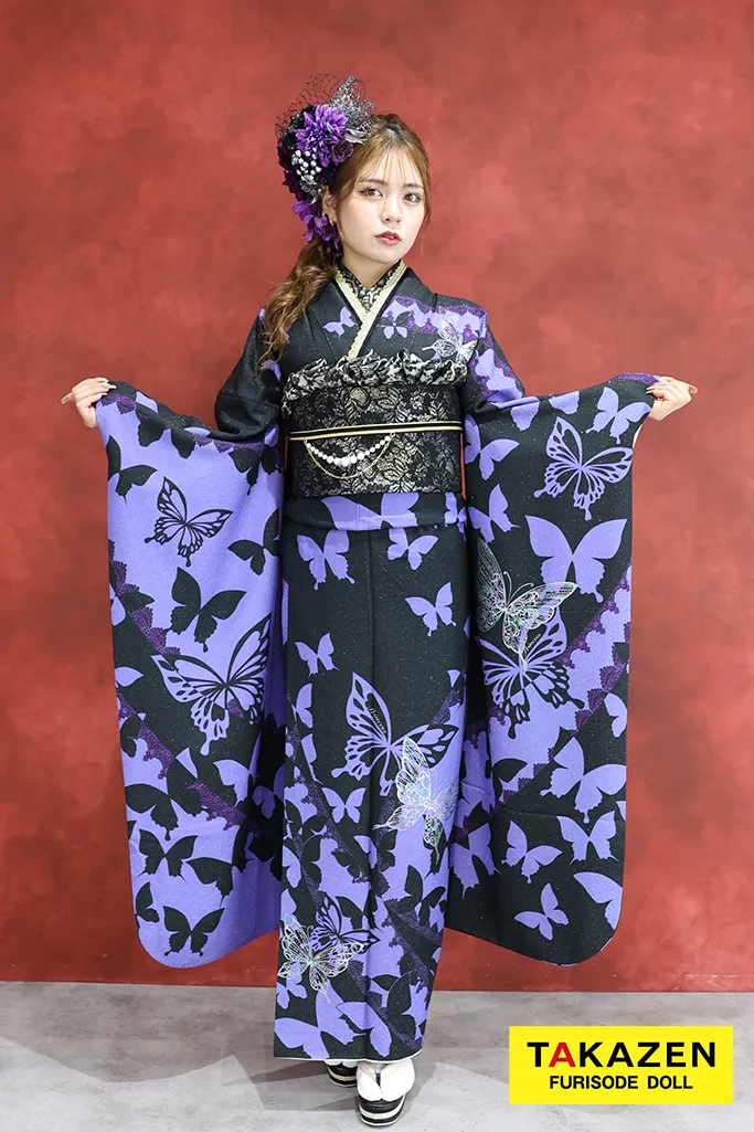 格安モード 黒/紫 蝶々柄 かっこいい グラマラス 派手 目立つ 人と被ら
