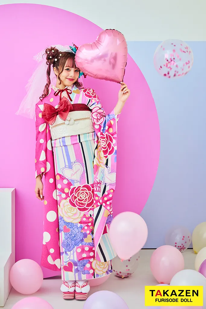 キュートガーリー ピンク/紫 カメリア/ストライプ/ドット ポップ