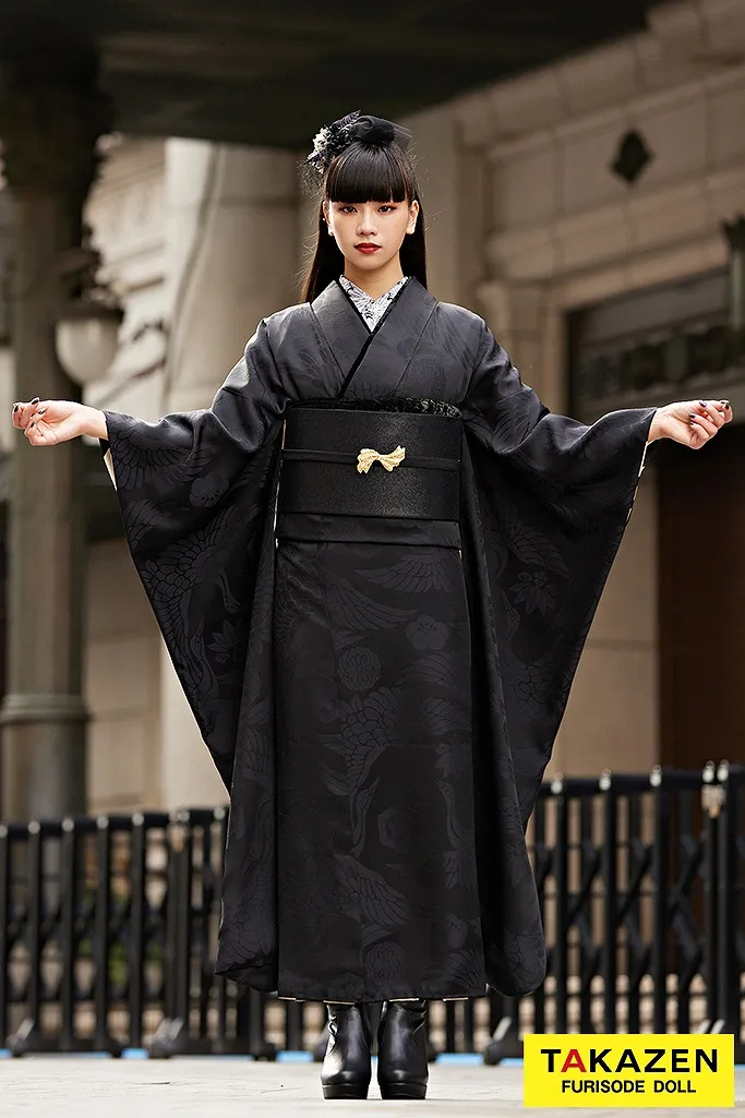 化繊・仕立て上がり】 振袖 黒 モダン 成人式 前撮り C914 化繊