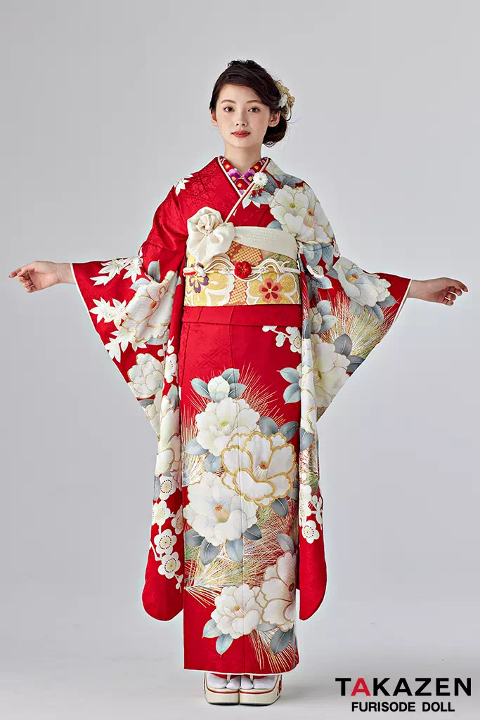 正統派古典 赤/白 椿柄/針松 上品 おしとやか かわいい【通販可】25066