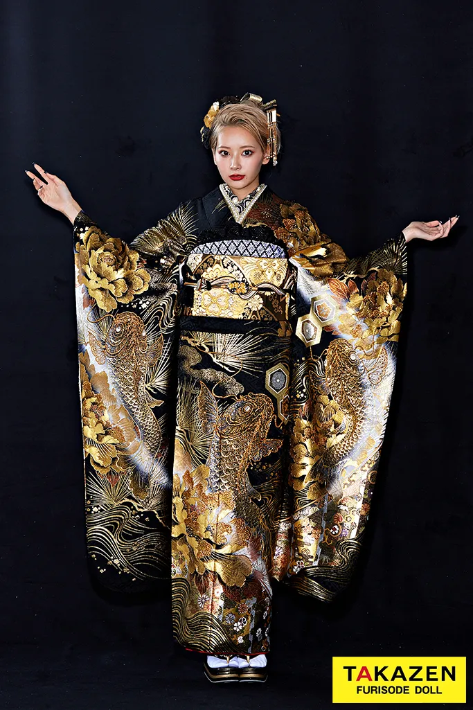 C31正絹 振袖 金駒刺繍 金箔 トールサイズ 極美品 着物 C31正絹 振袖