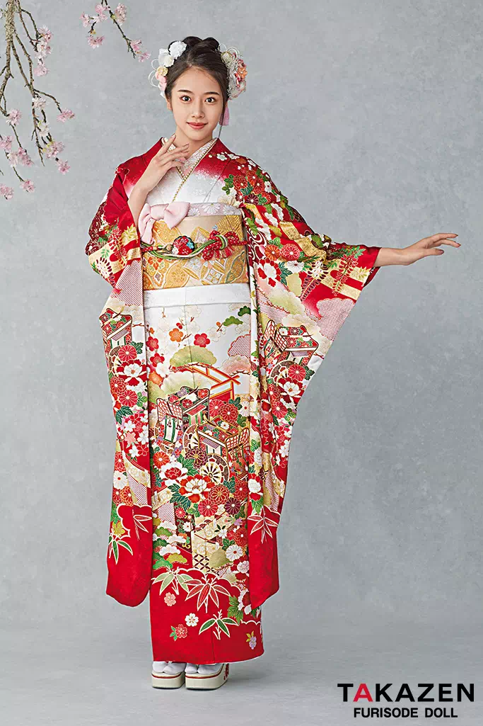 最高級古典柄振袖 吉澤織物/文楽/人間国宝吉田簑助 白/ピンクベージュ