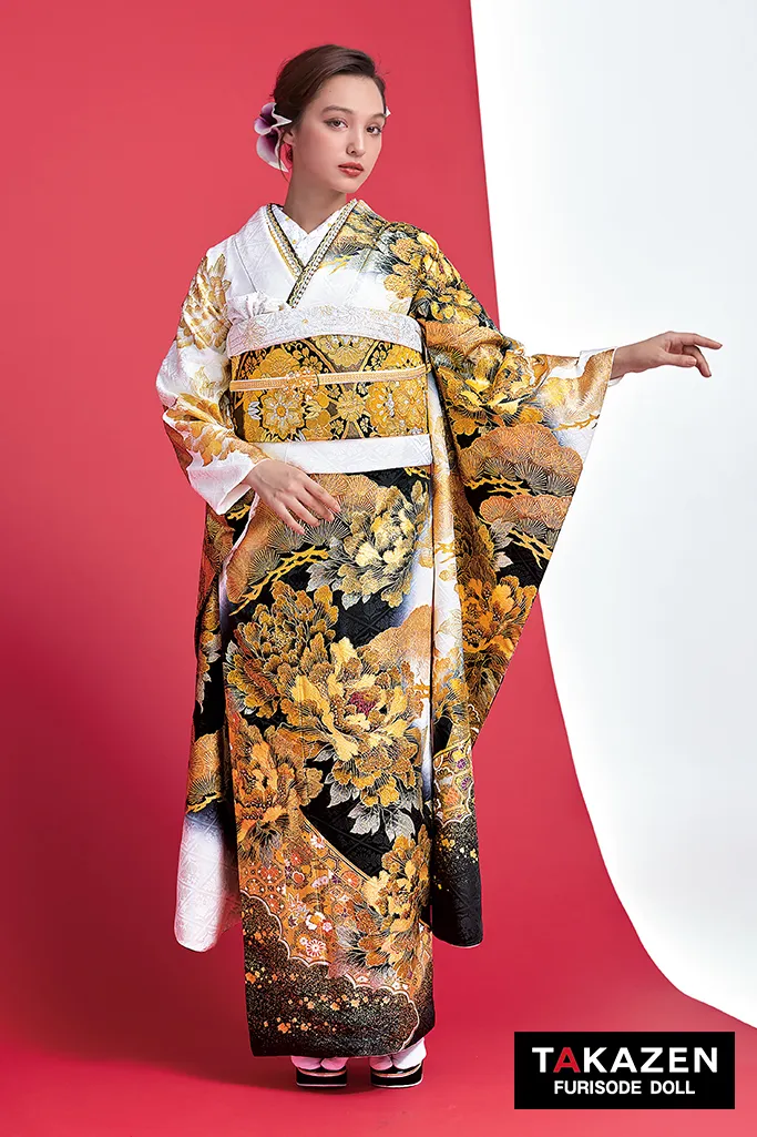 ゴールド(金色)の振袖｜成⼈式の振袖レンタルならTAKAZEN、世界