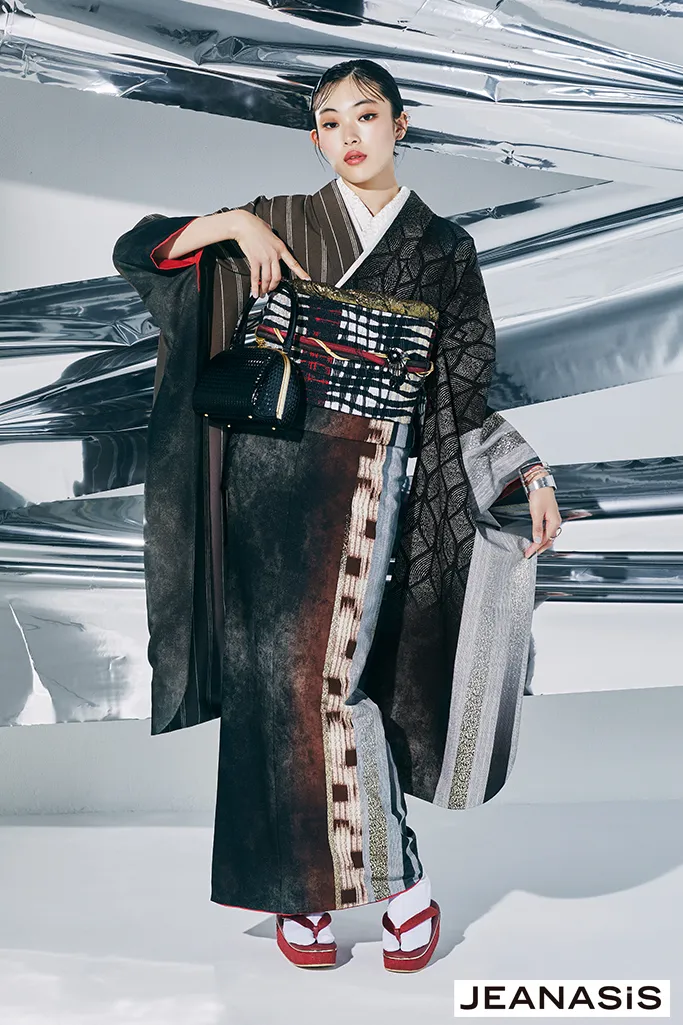 九重×中村里砂TAKAZENオリジナル配色 黒/白 菊柄/牡丹柄 キラキラ