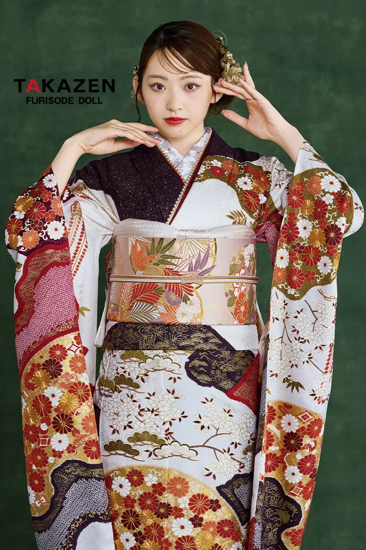 プレミアム古典 青柳/最高級金駒繍絞り手描友禅 白/赤 菊柄 高級振袖