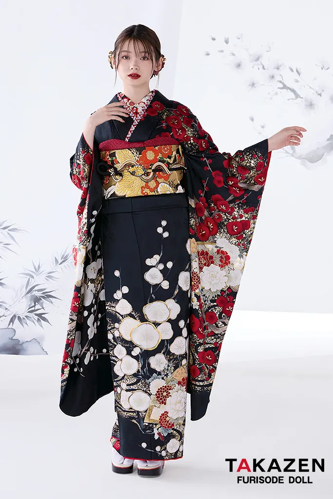 成人式 中振袖セット 振袖 黒赤花柄 振袖フルセット 振袖セット 成人式