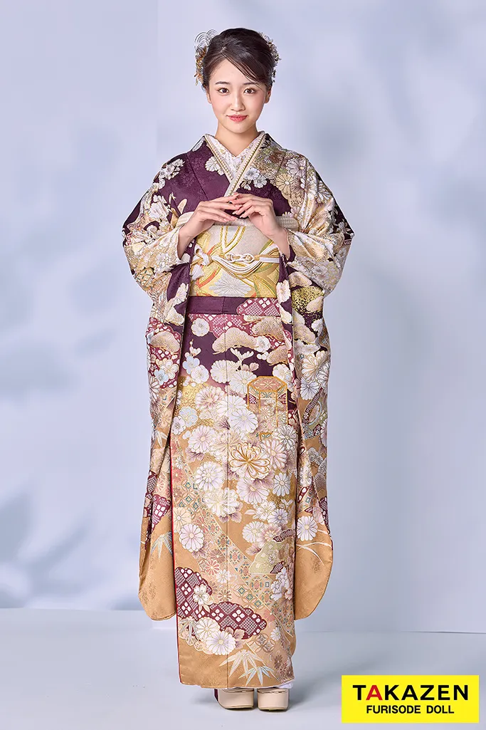 最高級古典柄振袖 吉澤織物/吾妻徳穂 黄色/ピンク 御所車柄/雲取り