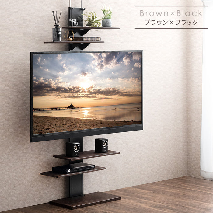 棚板4枚］[32～65インチ対応] 突っ張り式 テレビスタンド 上下左右首