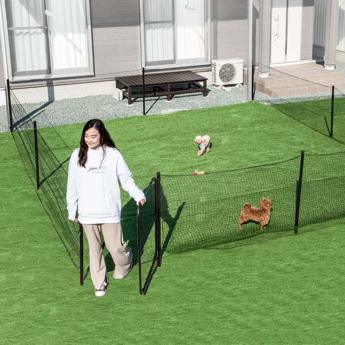 穴あけ器付属】ドア付きドッグランセット 長さ20m 高さ90cm 折りたたみ