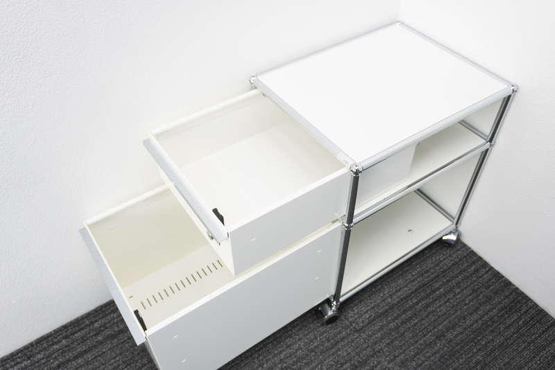 USM⁄ハラーシステム□ロールボーイデスクワゴン2段鍵なしホワイト白 【2