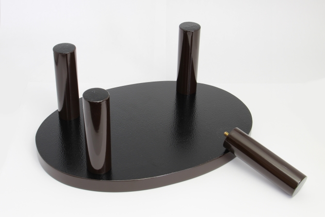 川連漆器】木製 楕円型花台 黒塗・溜塗