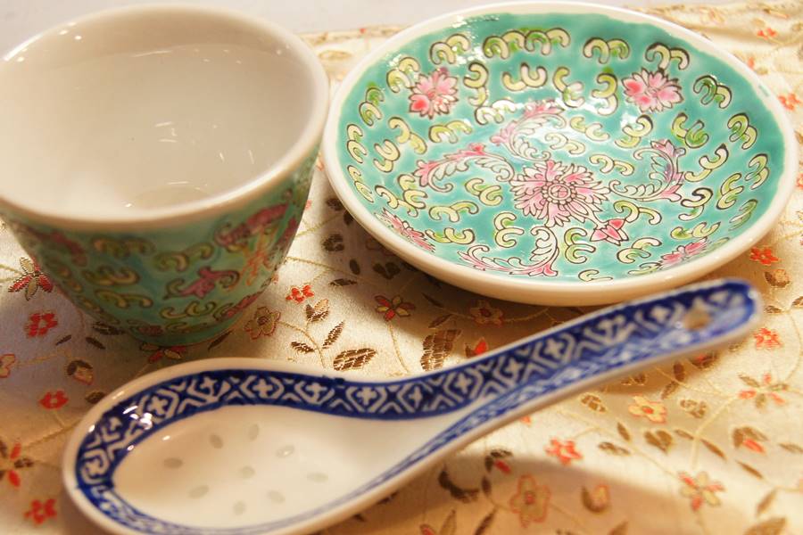 平形絵皿、6枚、14cm（粉彩・中国・景徳鎮)、未使用