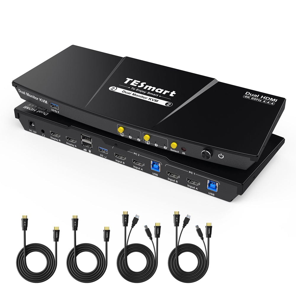 2-Port HDMI 2.0 KVM Switch 4K60Hz Dual Monitor with USB 3.0 | TESmart