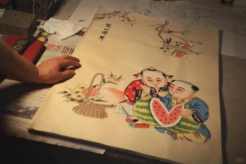 縁起物】母子の美しい版画 版画 中国 年画 縁起物 春節 節句 旧正月