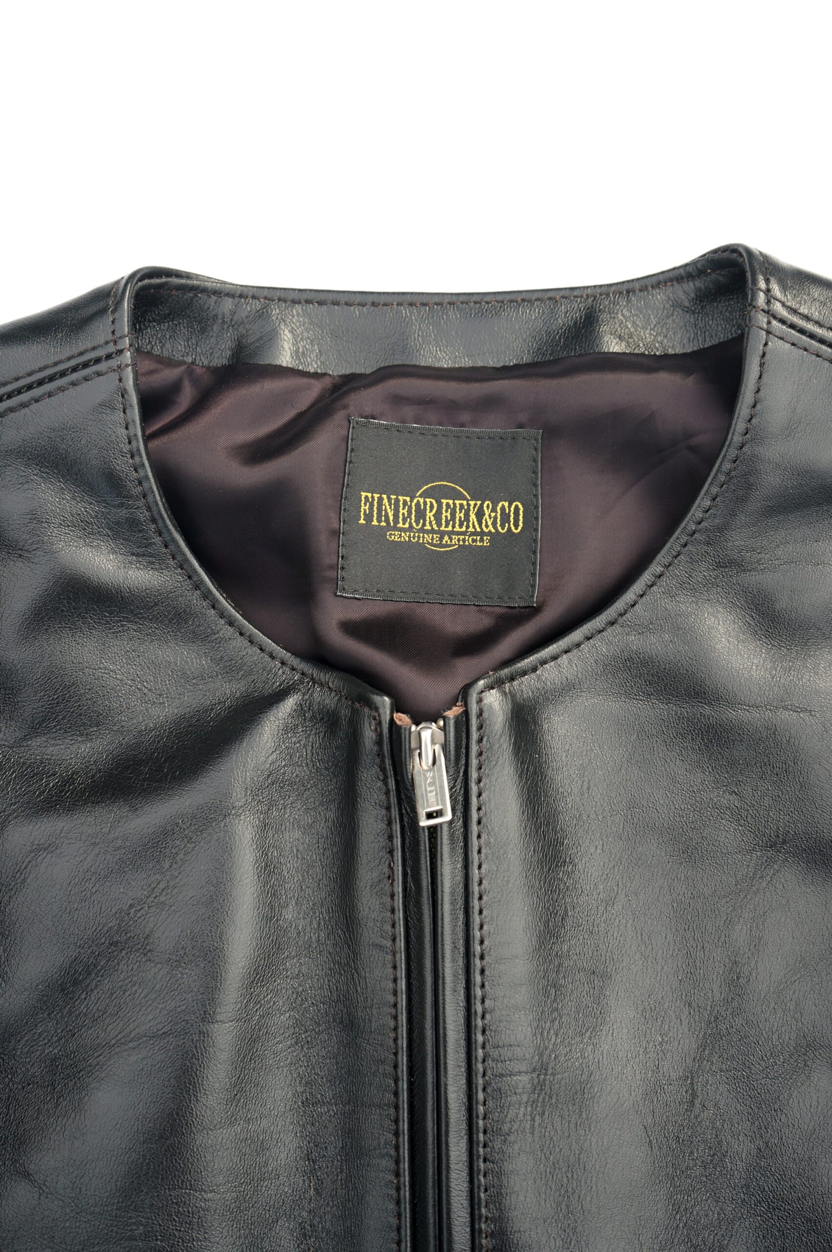 FINE CREEK(ファインクリーク) “BUD” Collarless Single Riders Jacket